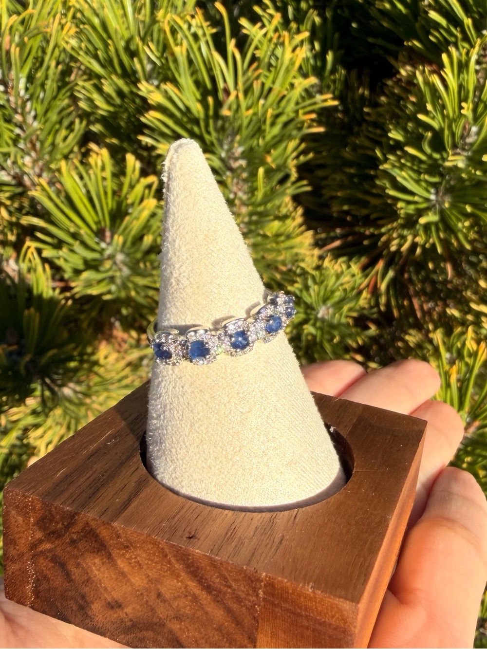 Natural Burmese Royal Blue Sapphire Half-Eternity Band in 925 Sterling Silver
